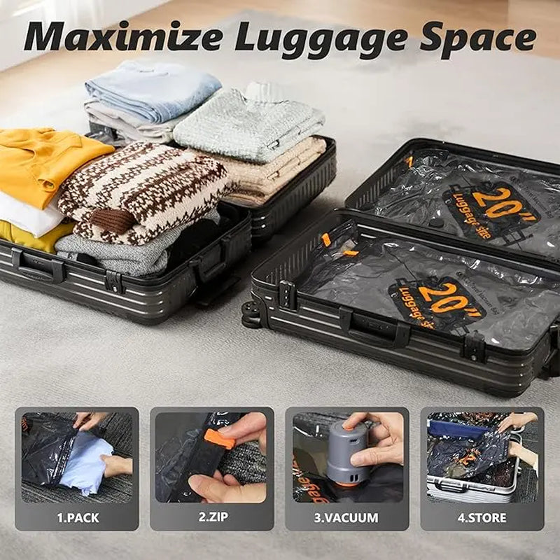 SUOCO Cordless Travel Vacuum Bags with Electric Pump, 16-Piece Compression Packing Cubes, Luggage Suitcase Organizer, Space-Saving Travel Essentials for Vacations, Cruises, Vacuum Bags for Travel