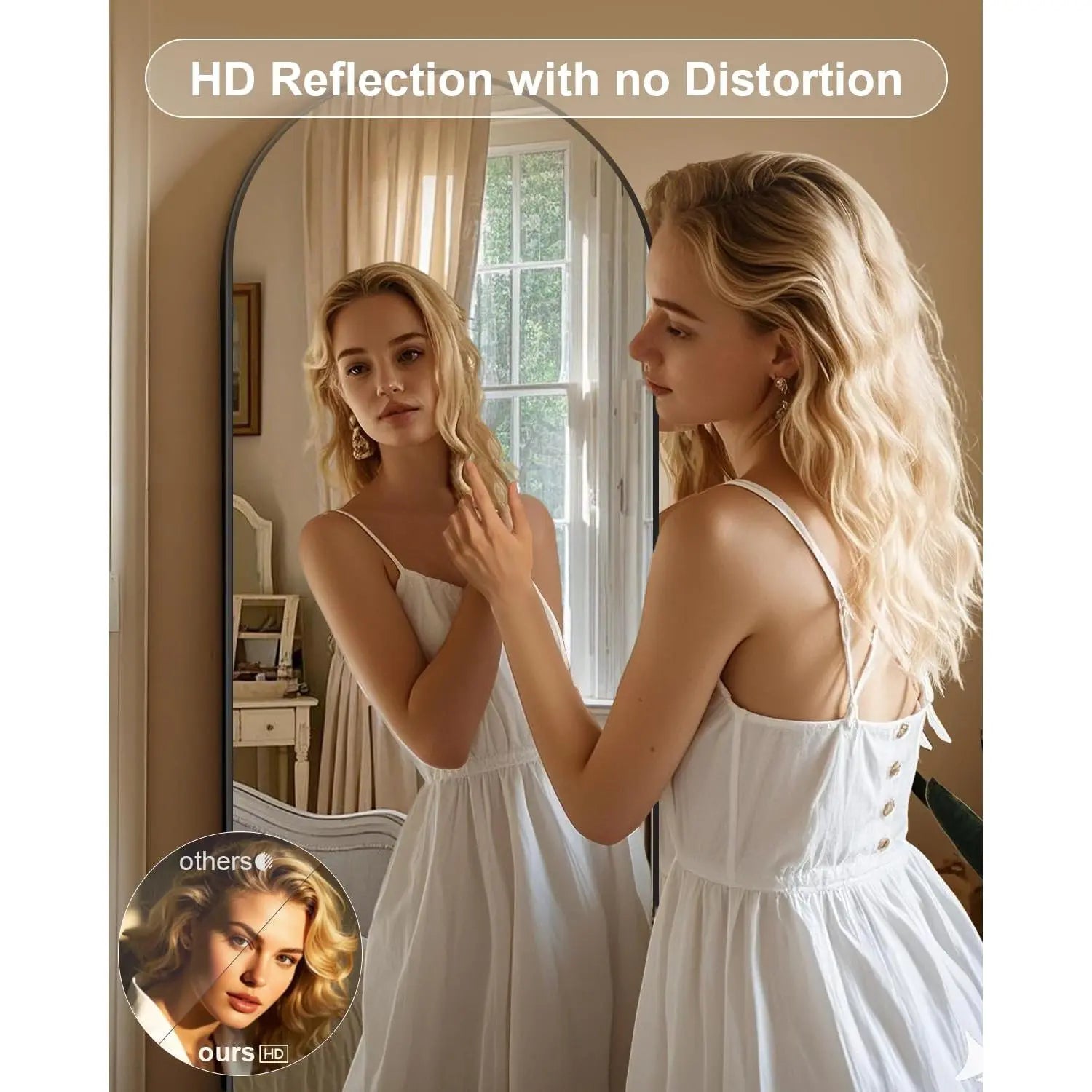 58" x 19" Arched Full Length Floor Mirror with Stand - Versatile Hanging or Leaning Design for Bedroom and Living Room in Black