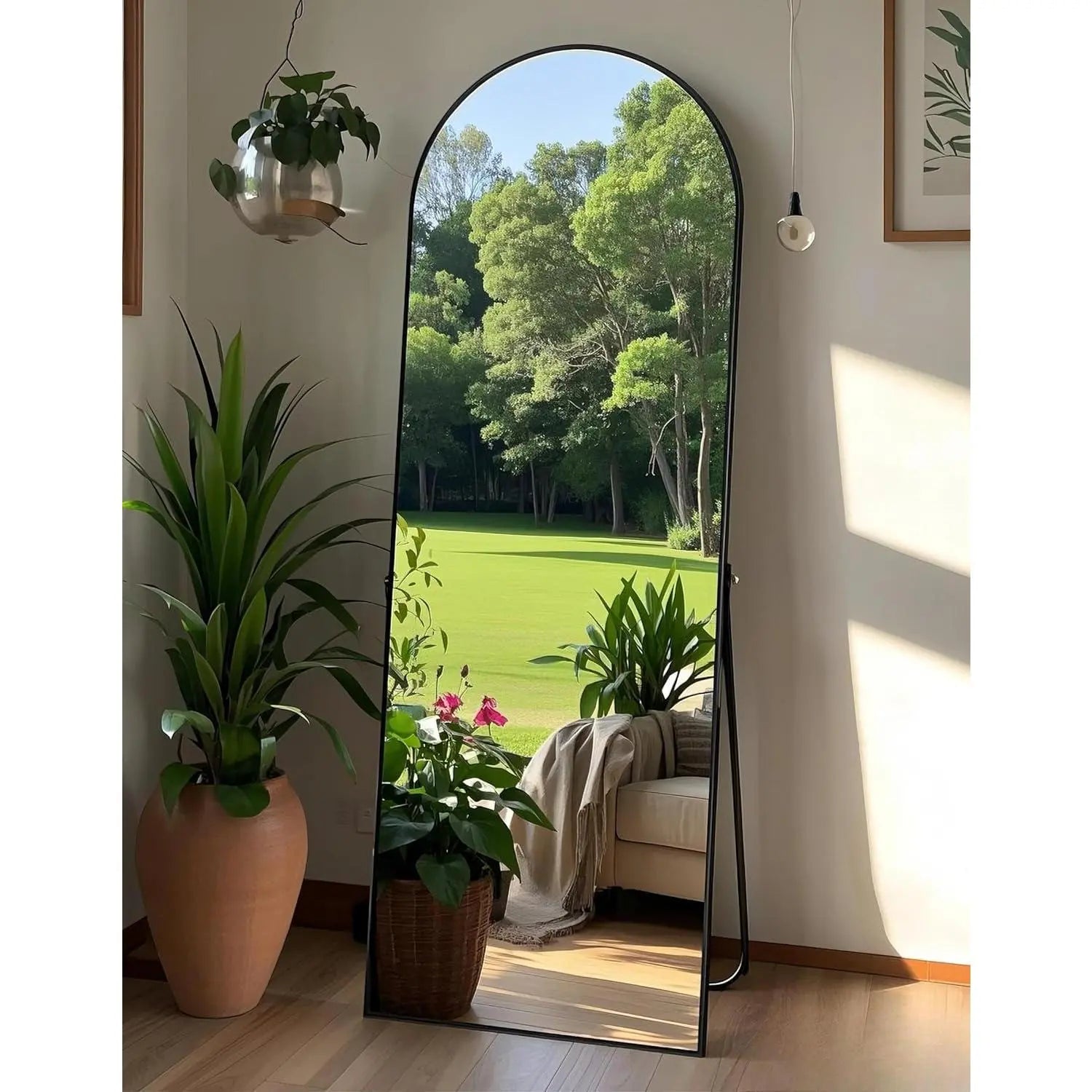 58" x 19" Arched Full Length Floor Mirror with Stand - Versatile Hanging or Leaning Design for Bedroom and Living Room in Black
