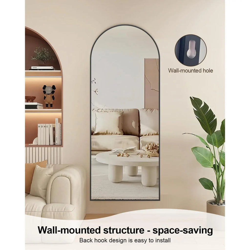 58" x 19" Arched Full Length Floor Mirror with Stand - Versatile Hanging or Leaning Design for Bedroom and Living Room in Black