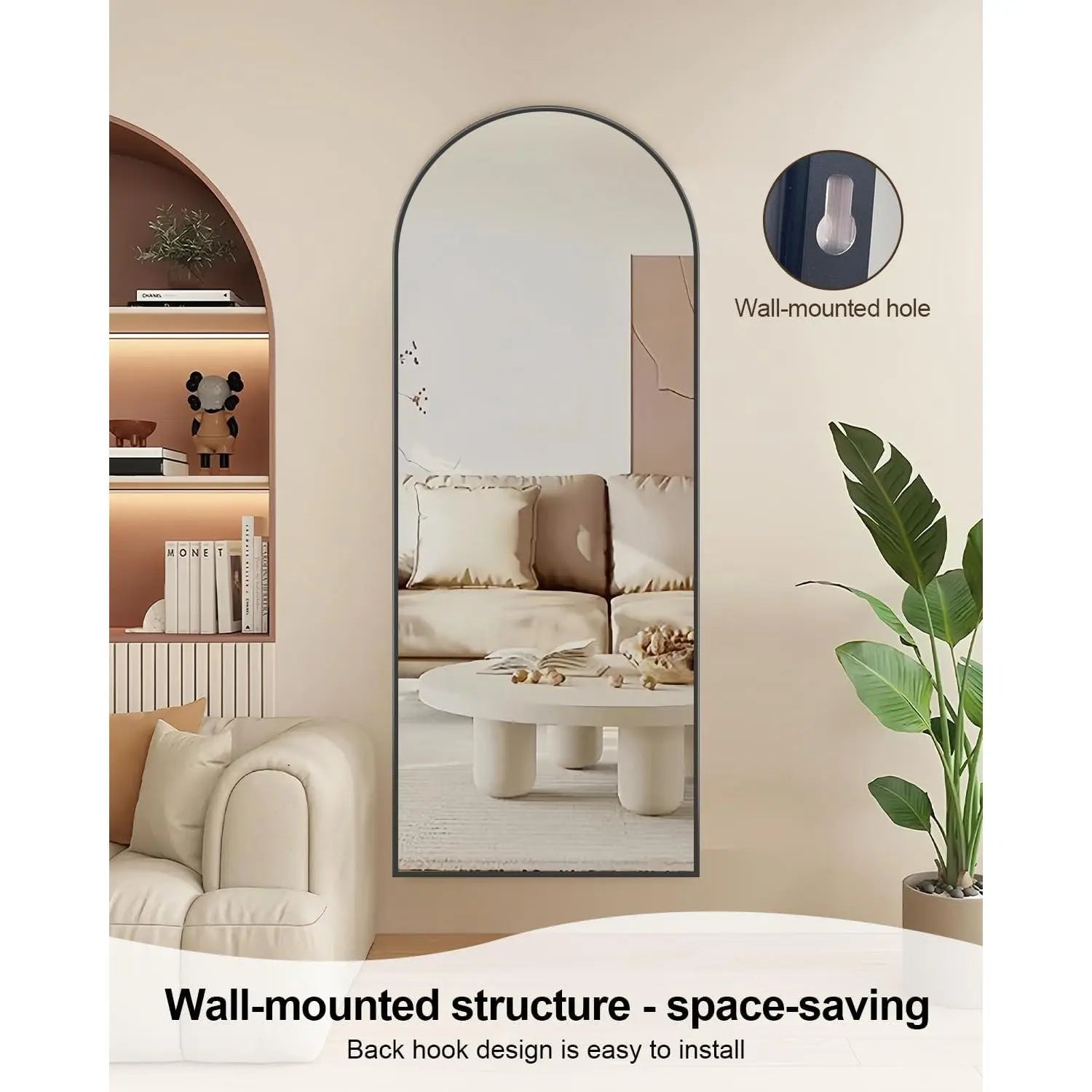 58" x 19" Arched Full Length Floor Mirror with Stand - Versatile Hanging or Leaning Design for Bedroom and Living Room in Black