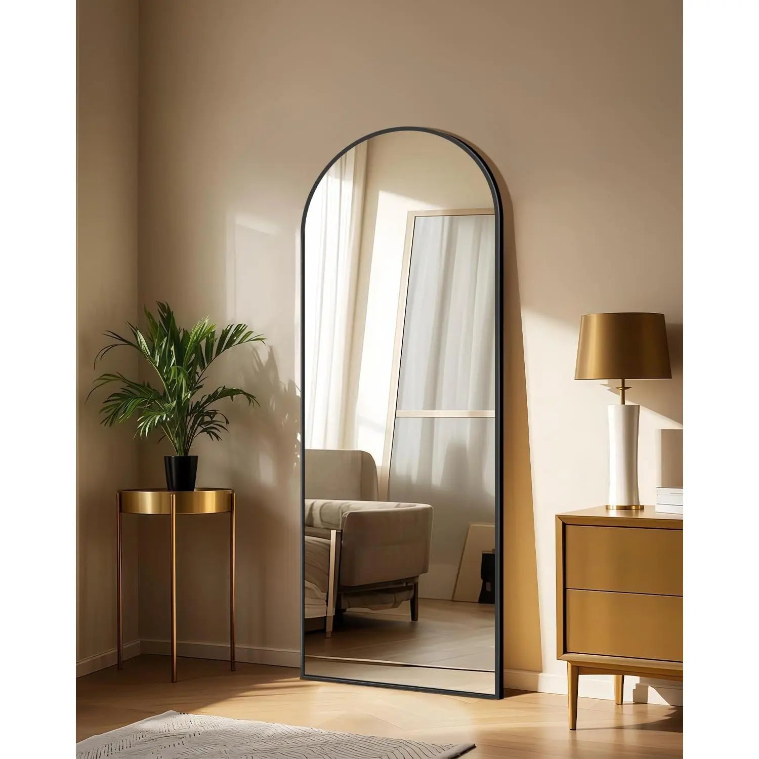 58" x 19" Arched Full Length Floor Mirror with Stand - Versatile Hanging or Leaning Design for Bedroom and Living Room in Black