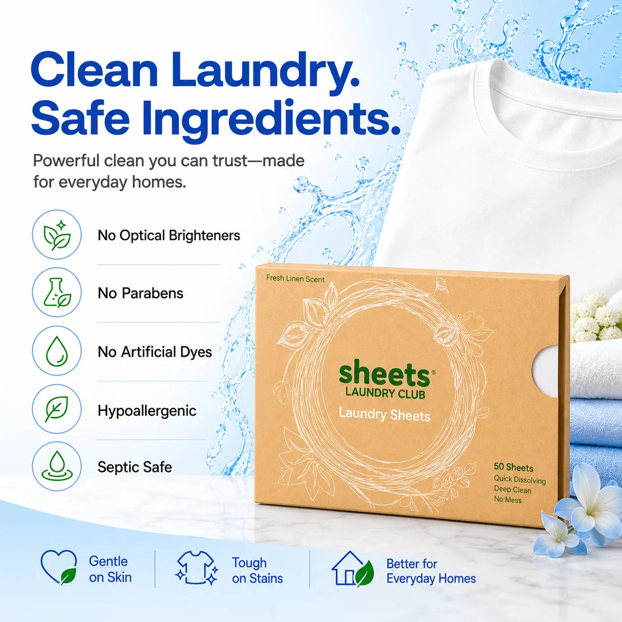 Sheets Laundry Club Liquidless Laundry Detergent Sheets – 50 Count, up to 100Loads, Fresh Linen / Lavender / Free &Amp; Clear, Eco-Friendly Plastic-Free Laundrycleaner
