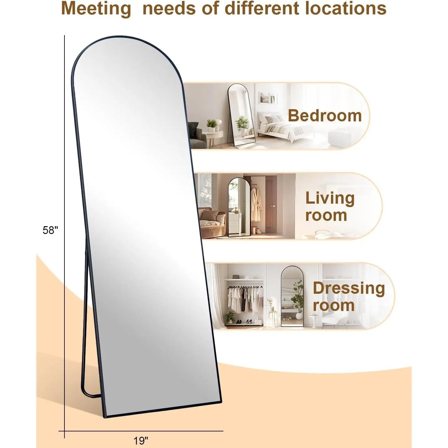 58" x 19" Arched Full Length Floor Mirror with Stand - Versatile Hanging or Leaning Design for Bedroom and Living Room in Black