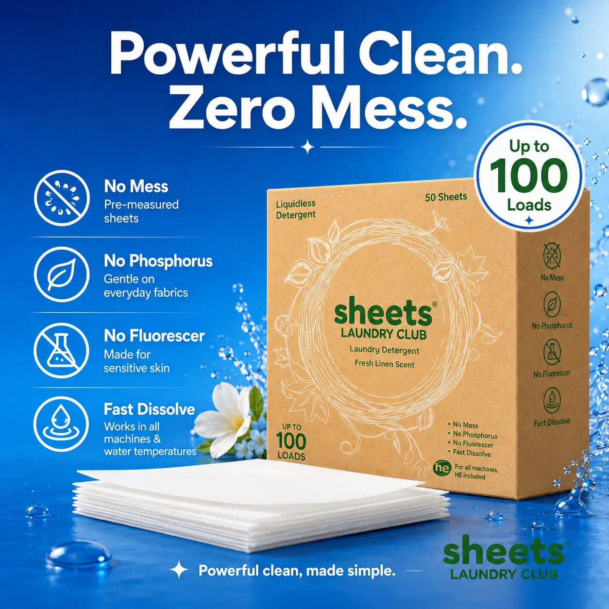 Sheets Laundry Club Liquidless Laundry Detergent Sheets – 50 Count, up to 100Loads, Fresh Linen / Lavender / Free &Amp; Clear, Eco-Friendly Plastic-Free Laundrycleaner