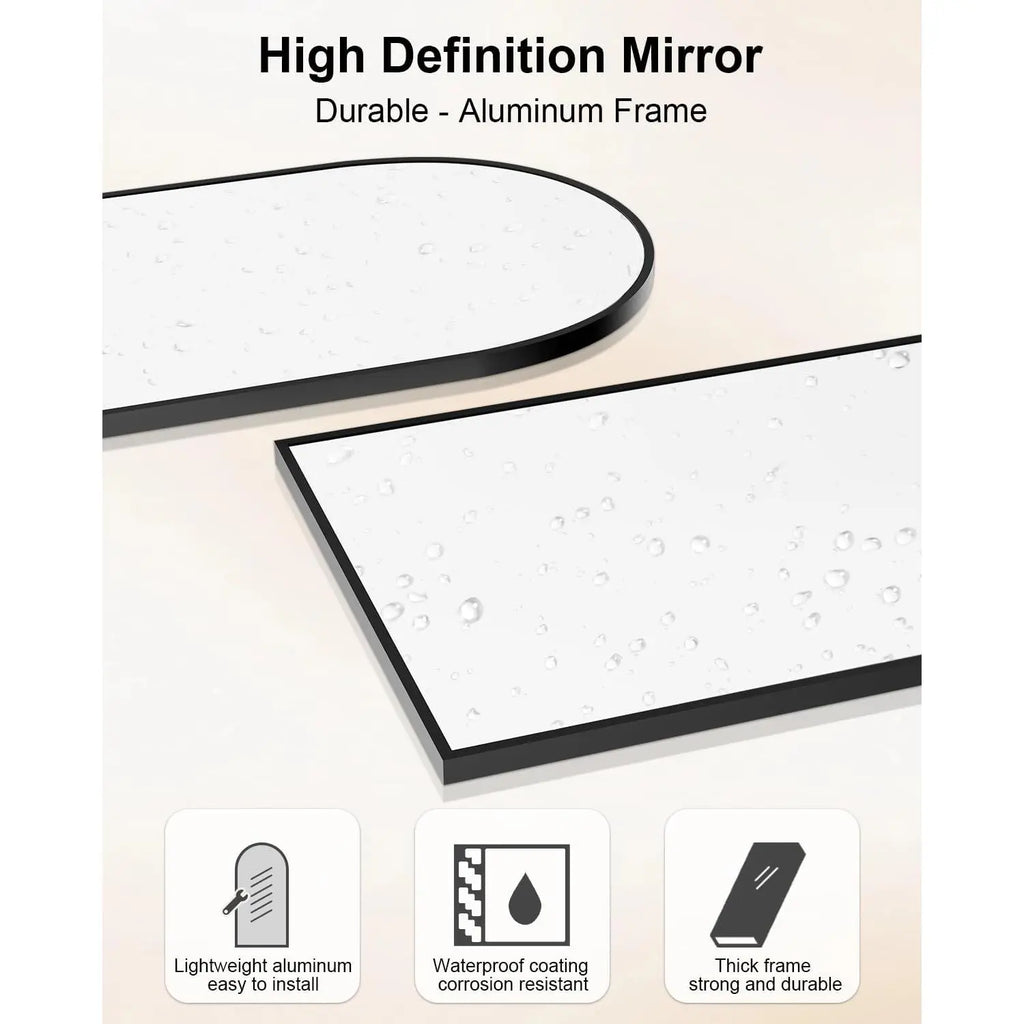 58" x 19" Arched Full Length Floor Mirror with Stand - Versatile Hanging or Leaning Design for Bedroom and Living Room in Black