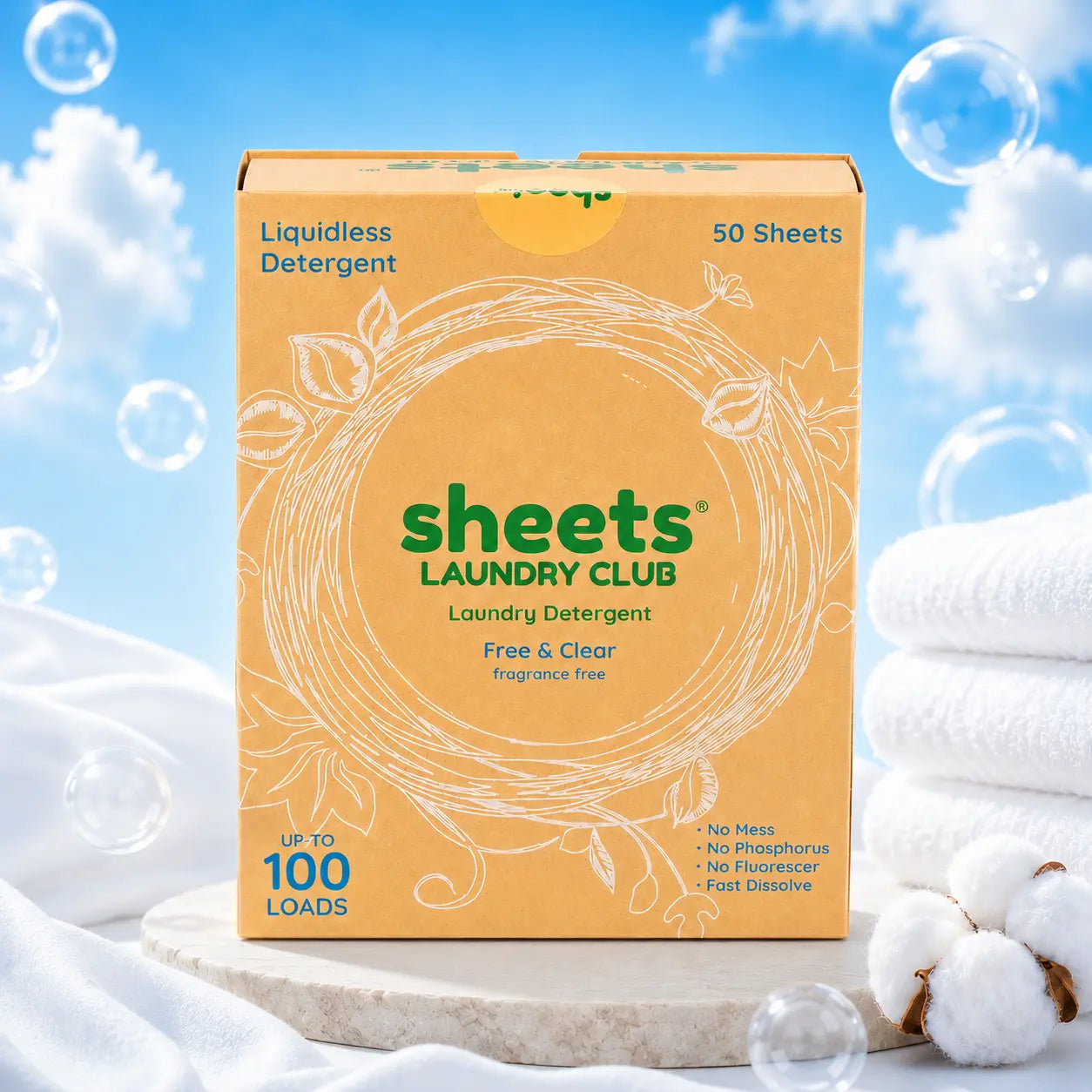Sheets Laundry Club Liquidless Laundry Detergent Sheets – 50 Count, up to 100Loads, Fresh Linen / Lavender / Free &Amp; Clear, Eco-Friendly Plastic-Free Laundrycleaner