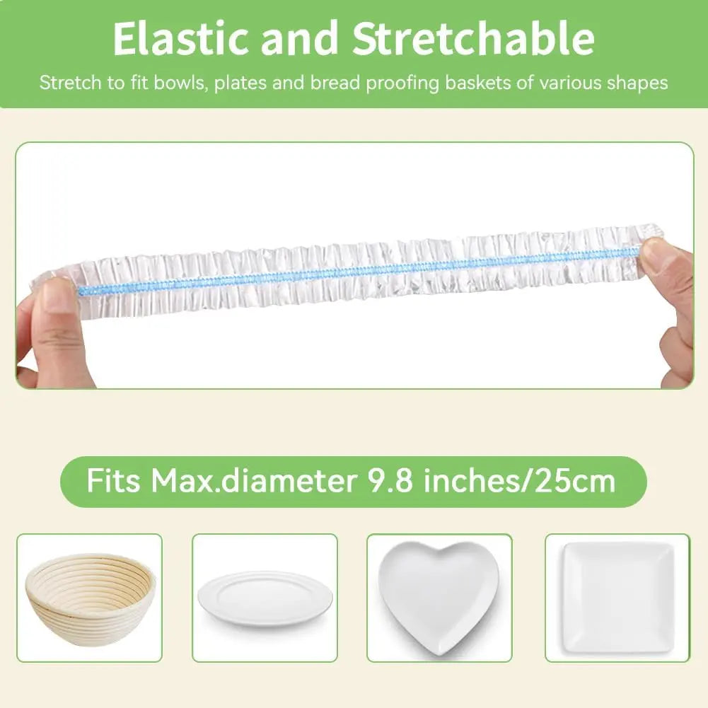Plastic Bowl Covers, 200 PCS PE Food Grade Food Covers, Elastic Bowl Covers for Bread Proofing, Reusable Plate Dish Cover, Stretchable Fresh Keeping Bags for Food Storage