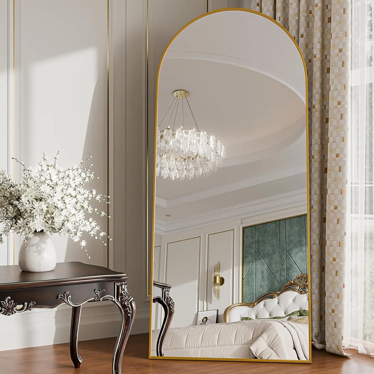 58" x 19" Arched Full Length Floor Mirror with Stand - Versatile Hanging or Leaning Design for Bedroom and Living Room in Black