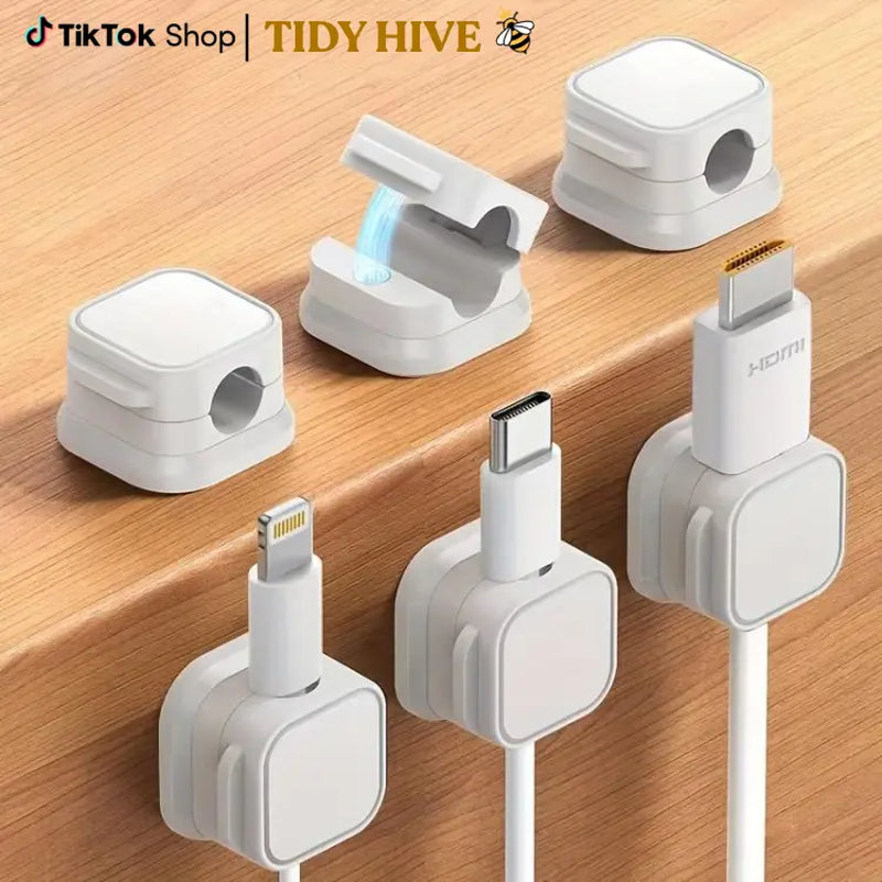 Cable Management Clip Organizer Set - Wall Mounted Holder for Home and Office, Available in 4, 8, or 16 Counts